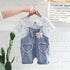 Cute little Plaid doll collar cotton shirt cowboy suspender two-piece set